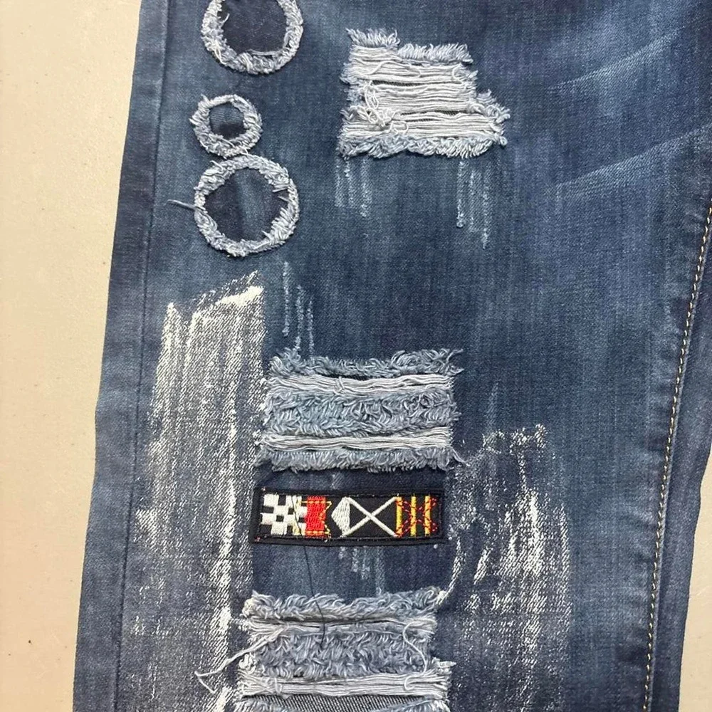 Gold Leaf Jeans Mens 36X32 Blue Selvedge Distressed Paint Splatter Heavy Patches